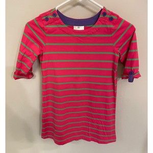 Hanna Andersson HA Pink & Green Girl Stripe Dress, Size 120 cm, Youth 6-7